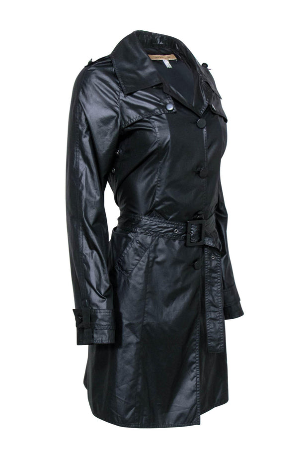 Current Boutique-See by Chloe - Black Button-Up Belted Longline Trench Coat Sz 4
