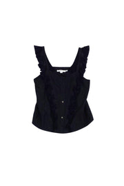 Current Boutique-See by Chloe - Black & Navy Silk Sleeveless Ruffle Top Sz 2