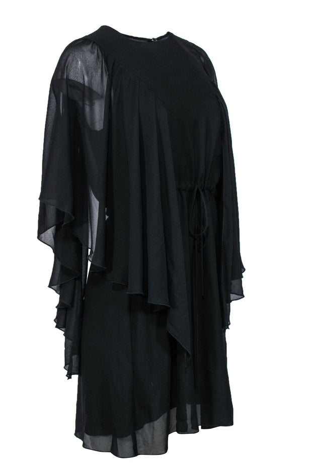 Current Boutique-See by Chloe - Black Silky Sheer Flutter Sleeve Fitted Dress Sz 4