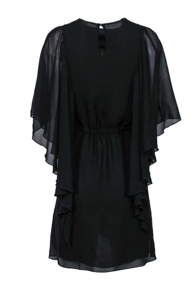 Current Boutique-See by Chloe - Black Silky Sheer Flutter Sleeve Fitted Dress Sz 4