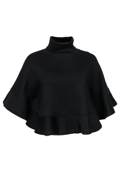 Current Boutique-See by Chloe - Black Turtleneck Sweatshirt Poncho w/ Ruffle Hem Sz M