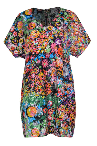 Current Boutique-See by Chloe - Bright Multicolor Floral Silk Satin Shift Dress Sz 8