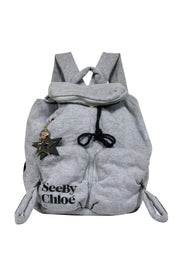 Current Boutique-See by Chloe - Grey Plush Drawstring Backpack w/ Keychain