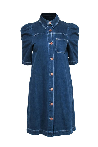 Current Boutique-See by Chloe - Medium Wash Denim Dress w/ Rose Gold Buttons Sz 6