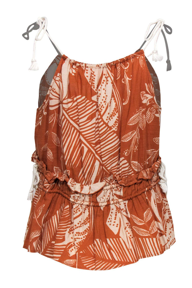 Current Boutique-See by Chloe - Orange & Cream Printed Tank w/ Rope Straps Sz 8