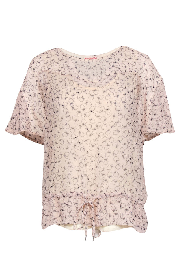 Current Boutique-See by Chloe - Pale Pink Strawberry Printed Short Sleeved Blouse Sz 6
