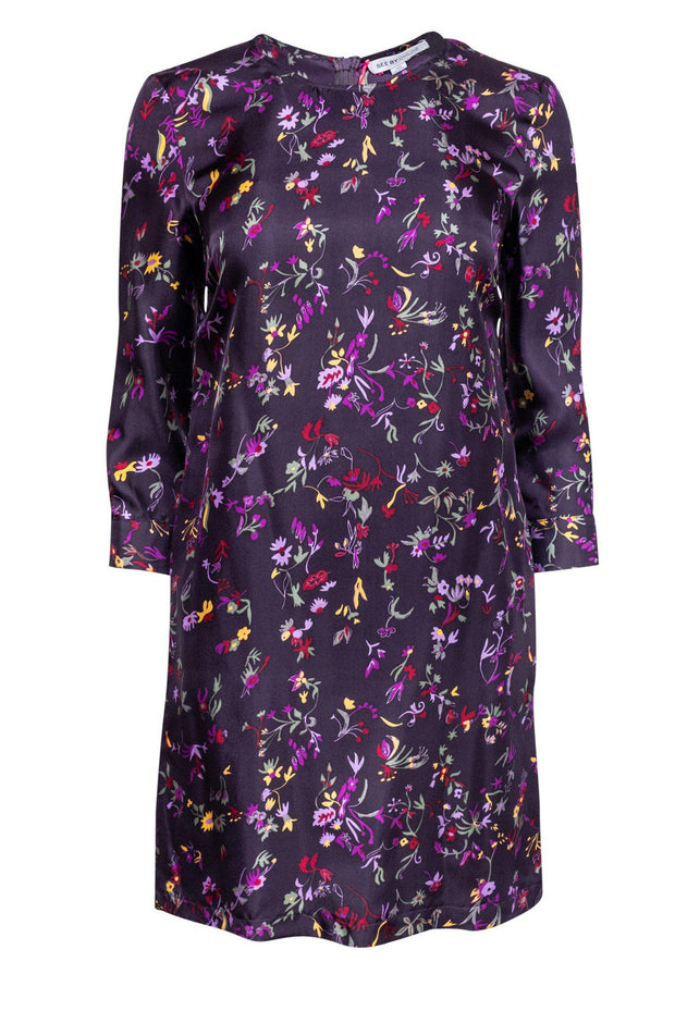 Current Boutique-See by Chloe - Purple Floral Print Silk Shift Dress Sz 4