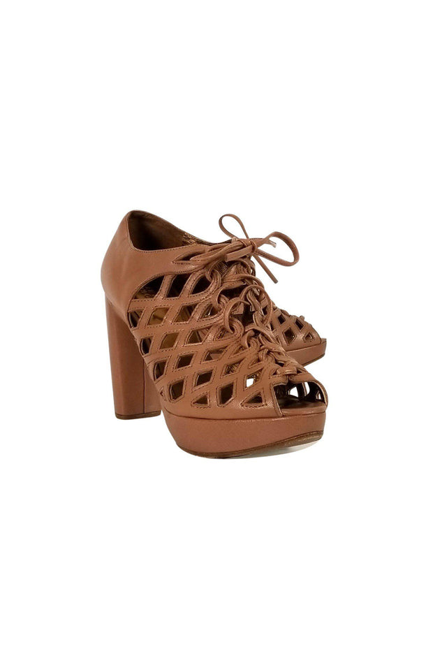 Current Boutique-See by Chloe - Tan Caged Lace-Up Heels Sz 9