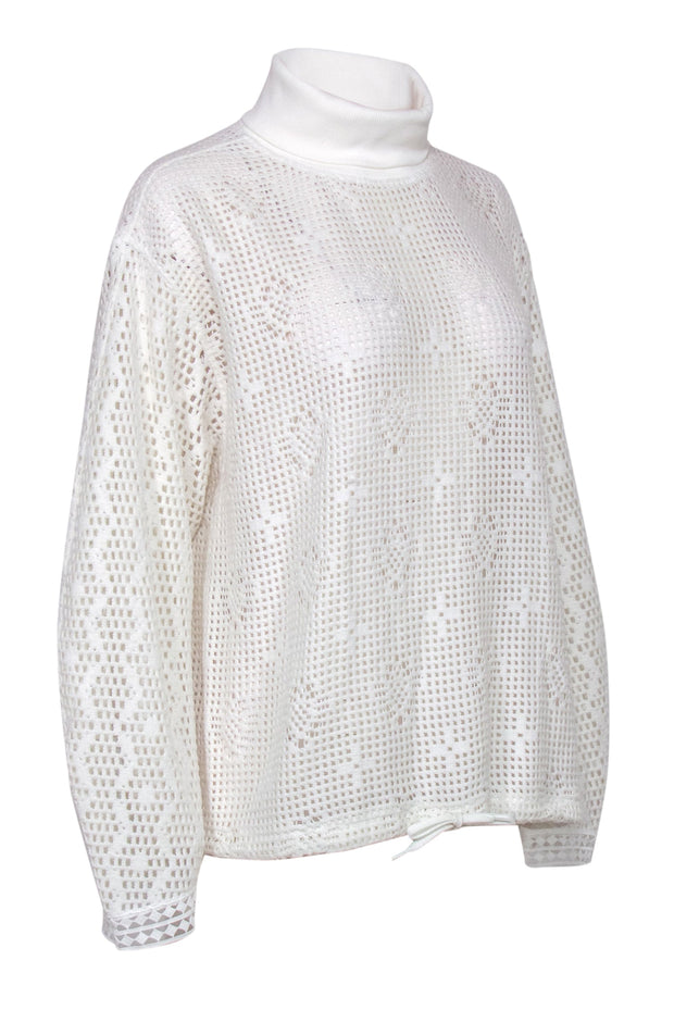 Current Boutique-See by Chloe - White Mesh Drawstring Turtleneck Sweater Sz XL