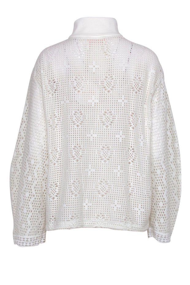 Current Boutique-See by Chloe - White Mesh Drawstring Turtleneck Sweater Sz XL