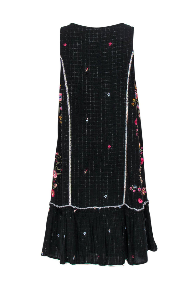 Current Boutique-Seen Worn Kept - Black Floral Embroidered Sleeveless Drop Waist Dress w/ Metallic Threading Sz S