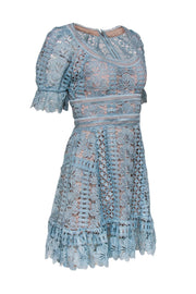 Current Boutique-Self-Portrait - Baby Blue Floral Lace Puff Sleeve Fit & Flare Dress Sz 4