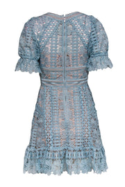 Current Boutique-Self-Portrait - Baby Blue Floral Lace Puff Sleeve Fit & Flare Dress Sz 4