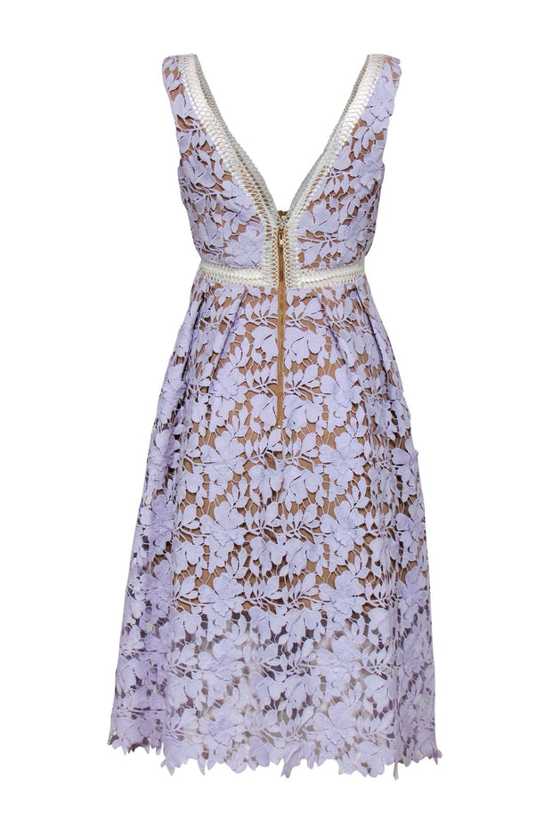 Current Boutique-Self-Portrait - Lilac Floral Lace Sleeveless A-Line Dress w/ Nude Underlay Sz XS