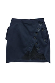 Current Boutique-Self-Portrait - Navy Blue Button-Accented Skirt w/ Lace Sz 6