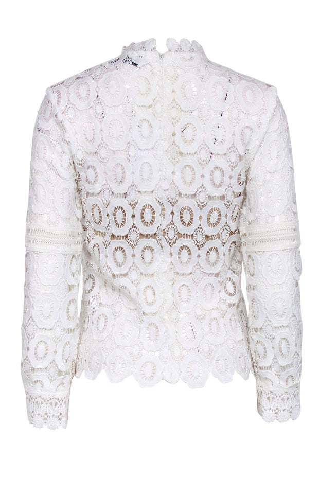 Current Boutique-Self-Portrait - White Crochet & Lace Long Sleeve Blouse Sz 4