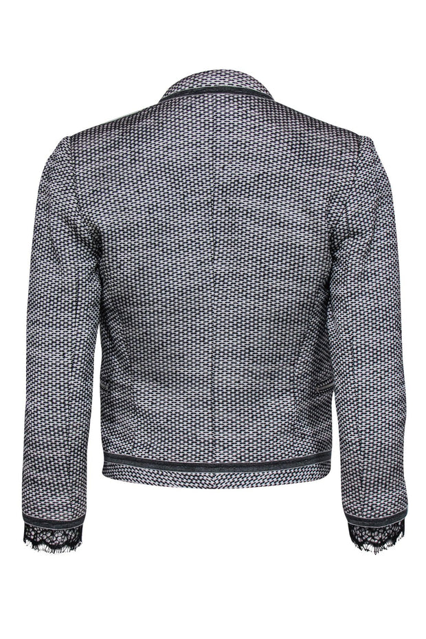 Current Boutique-SemSem - Black & White Woven Cropped Jacket w/ Lace Sz 4