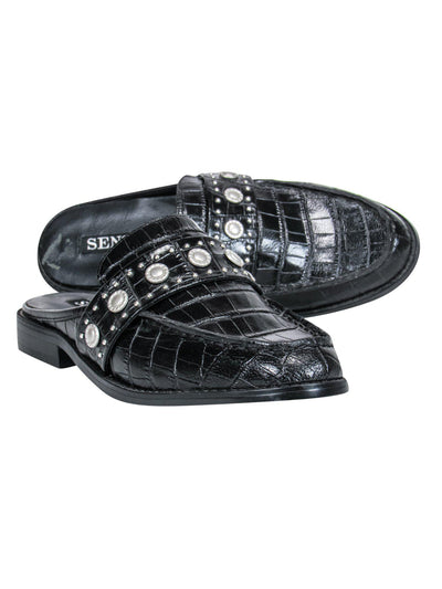 Current Boutique-Senso - Black Crocodile Mules w/ Silver Studs Sz 8
