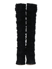 Current Boutique-Sergio Rossi - Black Suede Ruched Stiletto Knee High Boots Sz 7