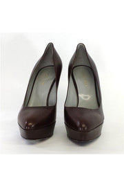 Current Boutique-Sergio Rossi - Brown Leather Pointed Toe Platform Pumps Sz 7.5