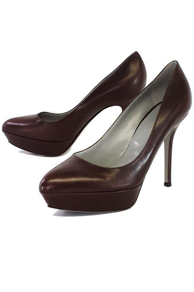 Current Boutique-Sergio Rossi - Brown Leather Pointed Toe Platform Pumps Sz 7.5