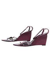 Current Boutique-Sergio Rossi - Plum Patent Leather Strappy Butterfly Wedges Sz 10