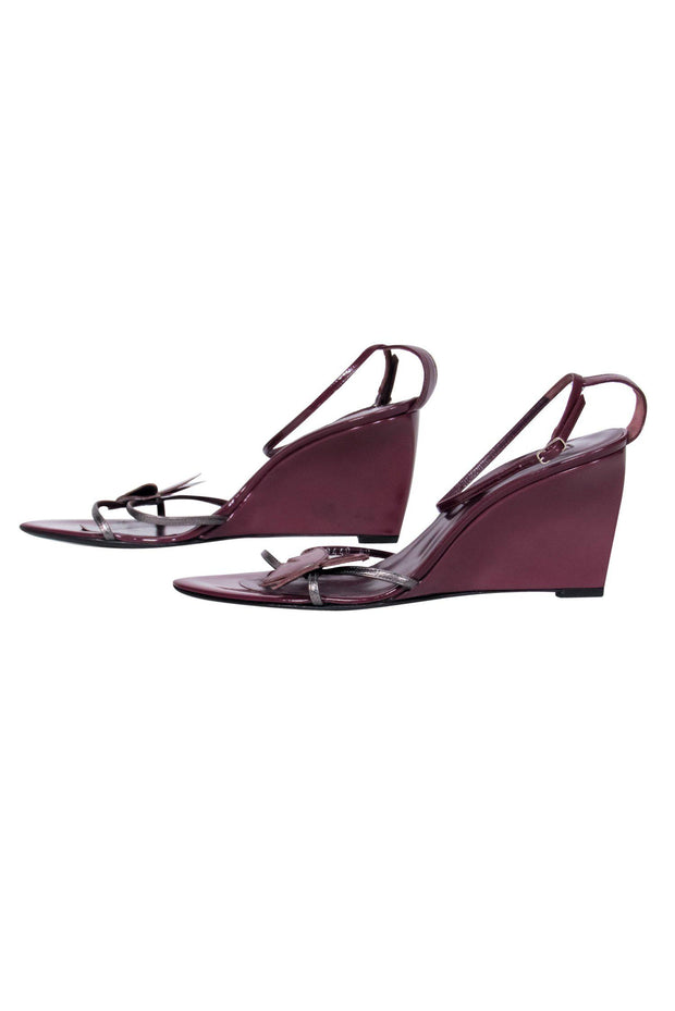 Current Boutique-Sergio Rossi - Plum Patent Leather Strappy Butterfly Wedges Sz 10