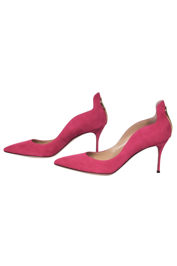 Current Boutique-Sergio Rossi - Raspberry Pink Suede "Scarpe Donna" Pumps w/ Back Cutouts Sz 10