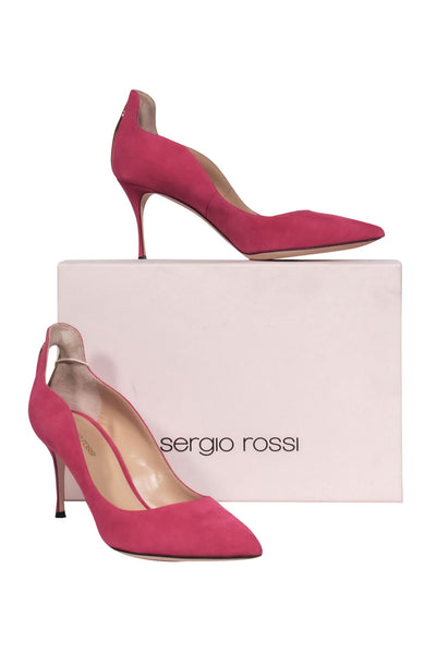 Current Boutique-Sergio Rossi - Raspberry Pink Suede "Scarpe Donna" Pumps w/ Back Cutouts Sz 10