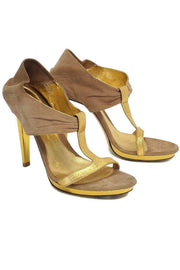 Current Boutique-Sergio Rossi - Shaira Suede & Metallic Leather T-Strap Heels Sz 8