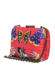 Current Boutique-Serpui - Coral Wicker Structured Chain Crossbody w/ Butterfly Embroidery