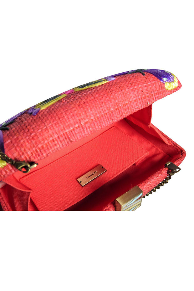 Current Boutique-Serpui - Coral Wicker Structured Chain Crossbody w/ Butterfly Embroidery