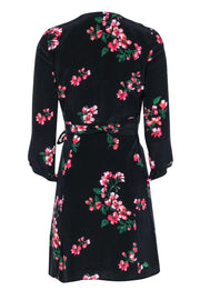 Current Boutique-Sezane - Black & Floral Flounce Sleeve Mini Wrap Dress Sz 4