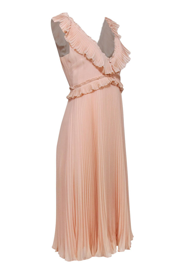 Current Boutique-Sezane - Blush Pink Ruffle Necklines Pleated Midi Dress Sz 4