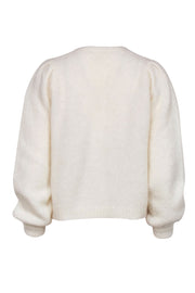 Current Boutique-Sezane - Cream Fuzzy Knit Puff Sleeve Cardigan Sz XS