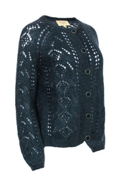 Current Boutique-Sezane - Hunter Green Crochet Wool Blend Button-Up Cardigan Sz M