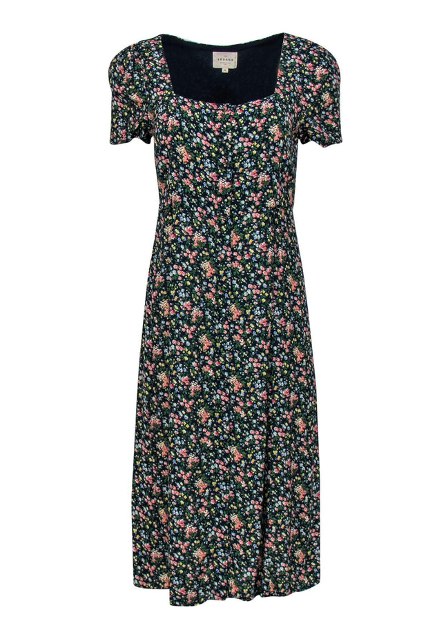 Current Boutique-Sezane - Navy & Multicolor Floral Print Button-Up Midi Dress Sz 8
