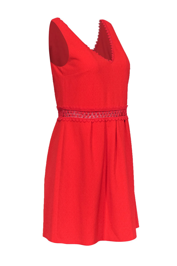 Current Boutique-Sezane - Red V-Neck Dress w/ Lace Trim Sz 4