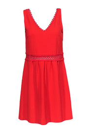 Current Boutique-Sezane - Red V-Neck Dress w/ Lace Trim Sz 4