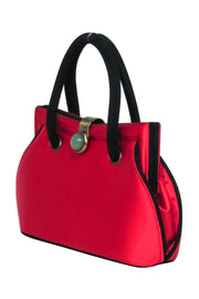 Current Boutique-Shanghai Tang - Red Satin Mini Handbag w/ Black Suede Trim