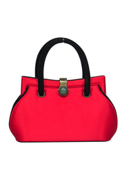 Current Boutique-Shanghai Tang - Red Satin Mini Handbag w/ Black Suede Trim
