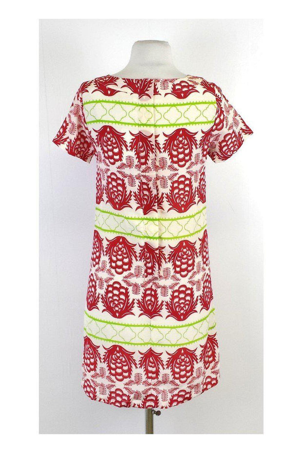 Current Boutique-Sheridan French - Red, Green & Cream Silk Short Sleeve Dress Sz 0
