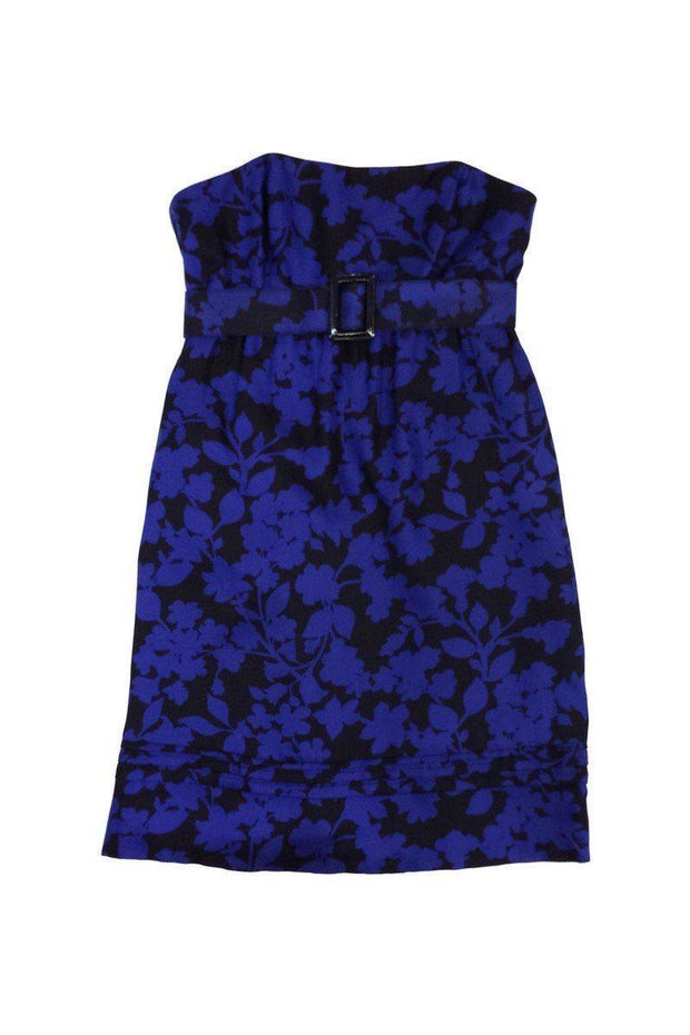 Current Boutique-Shoshanna - Black & Blue Floral Silk Strapless Dress Sz 4