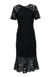 Current Boutique-Shoshanna - Black Floral Lace Short Sleeve Midi Dress Sz 6