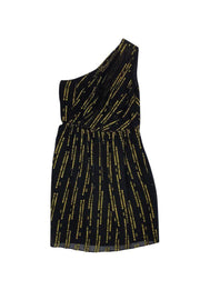 Current Boutique-Shoshanna - Black & Gold Silk One Shoulder Dress Sz 0