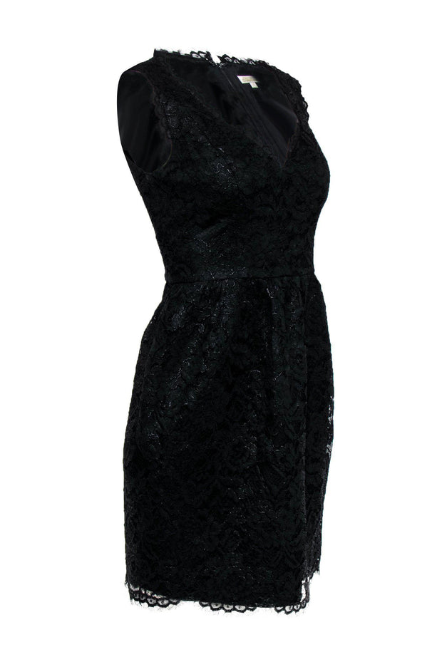 Current Boutique-Shoshanna - Black Lace Plunge Cocktail Dress Sz 8