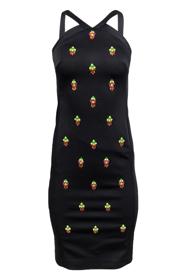 Current Boutique-Shoshanna - Black Midi Dress w/ Multicolored Embellishments Sz 0