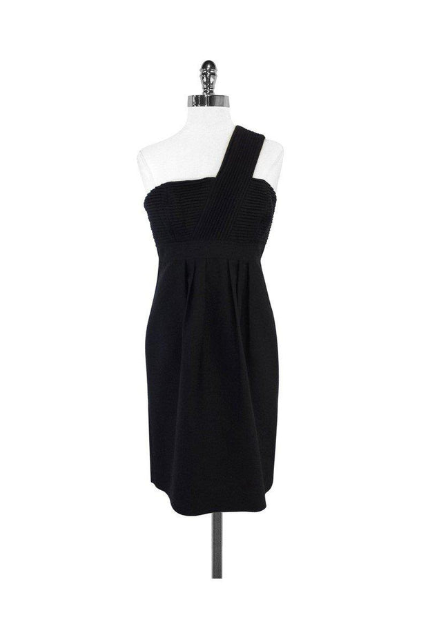 Current Boutique-Shoshanna - Black One Shoulder Textured Cotton Dress Sz 6