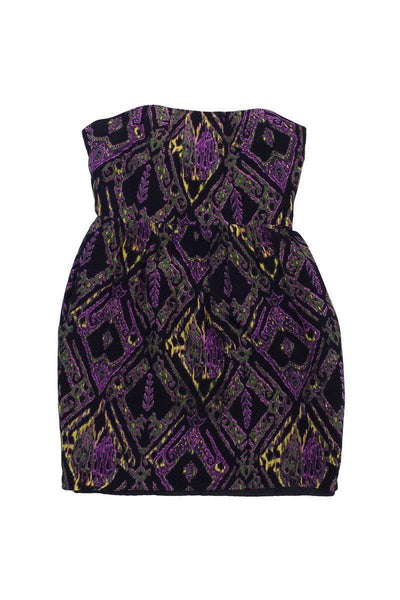 Current Boutique-Shoshanna - Black & Purple Print Silk Strapless Dress Sz S