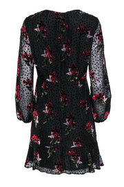 Current Boutique-Shoshanna - Black & Red Velvet Floral Print & Polka Dot Ruched Dress Sz 8P
